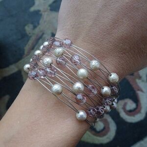 Jean André Multi-Strand Floating Pearls & Light Amethyst Crystal Bead Bracelet